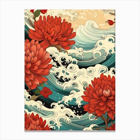 Great Wave With Dahlia Flower Drawing In The Style Of Ukiyo E 4 Canvas Print