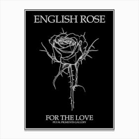 English Rose Black And White Line Drawing 32 Poster Inverted Canvas Print