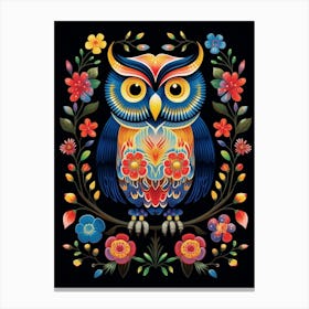 Folk Bird Illustration Great Horned Owl 1 Canvas Print