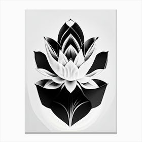 Amur Lotus Black And White Geometric 3 Canvas Print