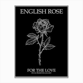 English Rose Black And White Line Drawing 34 Poster Inverted Canvas Print