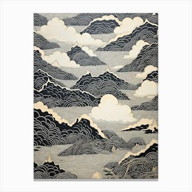Chugoku Mountains In Multiple Prefectures, Ukiyo E Black And White Line Art Drawing 3 Canvas Print