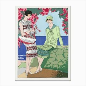 Two Women In Summer Dresses (1926) Fashion Illustration In High Resolution By Martial Et Armand And Lucien Lelong Canvas Print