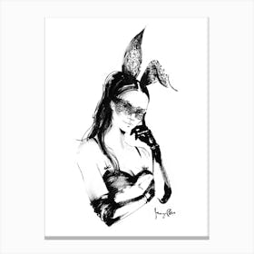 Smart Bunny Black & White Canvas Print
