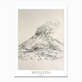 Mount Etna Italy Line Drawing 1 Poster Canvas Print