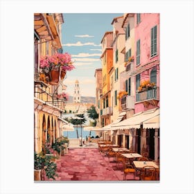 Cannes France 1 Vintage Pink Travel Illustration Canvas Print
