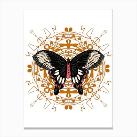 Mandala With Black Butterfly Canvas Print