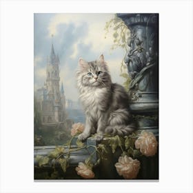 Cat Exploring Outside Rococo Style 4 Canvas Print