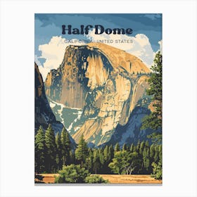 Half Dome Yosemite California Vintage Digital Travel Illustration Canvas Print