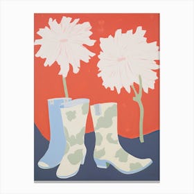 A Painting Of Cowboy Boots With White Flowers, Pop Art Style 4 Canvas Print