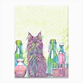 Cat And Bottle Canvas Print