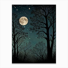 Moonlight In The Forest Style William Morris 1 Art Print 1 Canvas Print