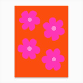 Pink Flowers On Orange Background Canvas Print