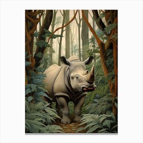 Deep In The Leaves Rhino Realistic Illustration 2 Canvas Print