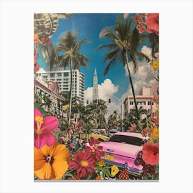 Miami Beach   Floral Retro Collage Style 6 Canvas Print