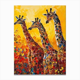 Abstract Giraffe Herd In The Sunset 4 Canvas Print