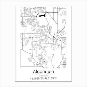 Algonquin,United States Minimalist Map Canvas Print