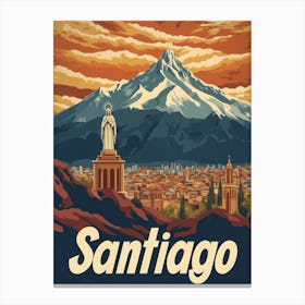 Aihrgdesign A Retro Travel Poster For Santiago Canvas Print