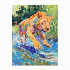 Transvaal Lion Crossing A River Fauvist Painting 3 Canvas Print