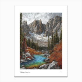 Rocky Mountains Usa Pencil Sketch 3 Watercolour Travel Poster Canvas Print