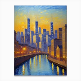 Chicago Skyline At Sunset Canvas Print