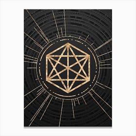 Geometric Glyph Symbol in Gold with Radial Array Lines on Dark Gray n.0194 Canvas Print