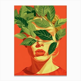 Leaves On A Woman'S Face Canvas Print