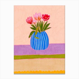 Tulips In A Blue Vase Canvas Print