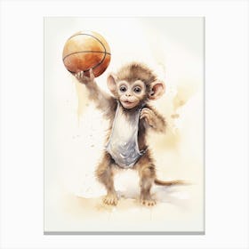 Monkey Painting Playing Basketball Watercolour 1 Canvas Print