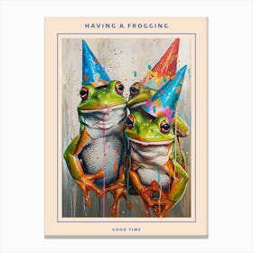 Frogs In Party Hats Painting Style 2 Poster Canvas Print