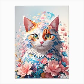 Cat With Flowers Print  Canvas Print