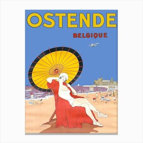 Ostende, Belgium, Girl On A Beach Canvas Print