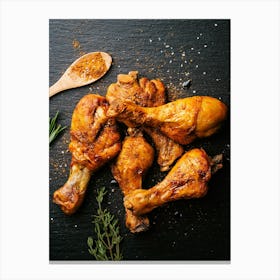 Chicken preparing raw BBQ barbeque — Food kitchen poster/blackboard, photo art Canvas Print