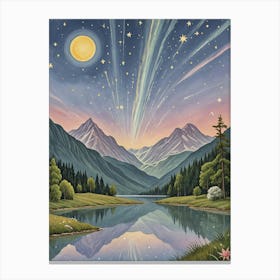 Starry Night Over The Lake Canvas Print