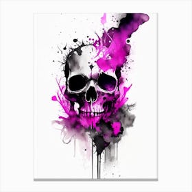 Skull With Watercolor Or Splatter Effects 1 Pink Stream Punk Canvas Print