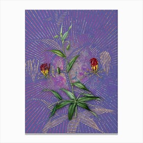 Vintage Flame Lily Botanical Illustration on Veri Peri Canvas Print