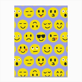 Cute Text Chat Emoji Grid on Lavender Blue Canvas Print