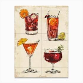 Cocktail Selection Vintage Illustration Canvas Print