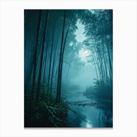 A Top Notch 8k Cinematic View Of A Dense Bamboo Forest Submerged In The Midnight Fog The Starlit Sk Canvas Print