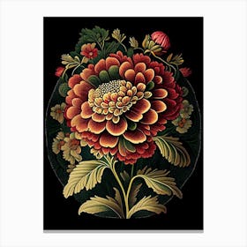Zinnia Floral Botanical Vintage Poster Flower Canvas Print