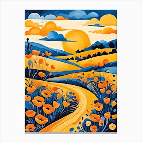 Cartoon Poppy Field Landscape Illustration (15) Canvas Print