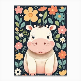 Floral Baby Hippo Nursery Illustration (45) Canvas Print