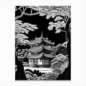 Tofuku Ji, 1, Japan Linocut Black And White Vintage Canvas Print