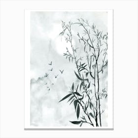 Bamboo Tree With Birds Canvas Print