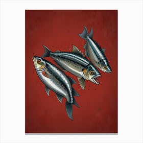 Three Fish On Red Background Canvas Print