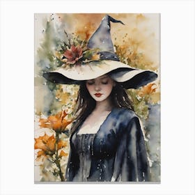 Datura ~ Witches Herb Lady, Pagan Artwork, Watercolor, Witchy Plant, Witchcraft Poisonous Plants, Goddess Powerful Woman Canvas Print