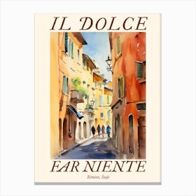 Il Dolce Far Niente Rimini, Italy Watercolour Streets 4 Poster Canvas Print