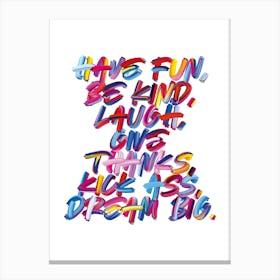 Colourful Graffiti Type Dream Big Poster In White, Inspirational Quote Canvas Print
