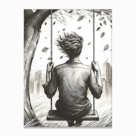 Moody Man on Swing Sketch 15 Canvas Print