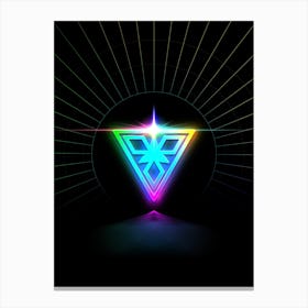 Neon Geometric Glyph in Candy Blue and Pink with Rainbow Sparkle on Black n.0344 Canvas Print